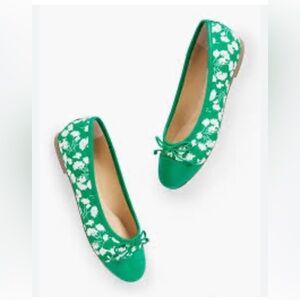 Talbots Green and White Floral Flats